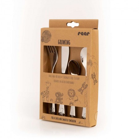 Set 4 tacamuri pentru copii, din otel inoxidabil cromat, Reer 22238 Set 4 tacamuri pentru copii, din otel inoxidabil cromat, Reer 22238