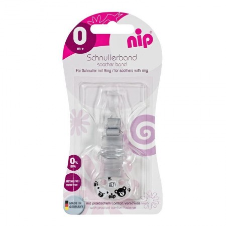Lant cu carlig de prindere pentru suzete, banda textila, 0+ luni, nip 38373, gri Lant cu carlig de prindere pentru suzete, banda textila, 0+ luni, nip 38373, gri