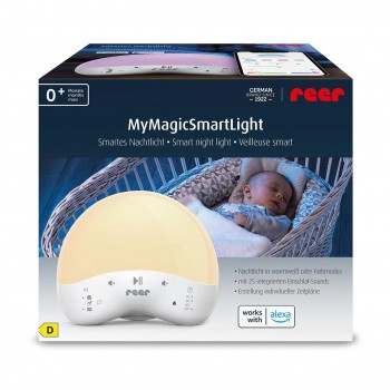 Lampa de veghe inteligenta cu 25 de sunete, multicolora, comunicare prin Wi-Fi cu smartphone, temporizator, Reer MyMagic SmartLight 52470