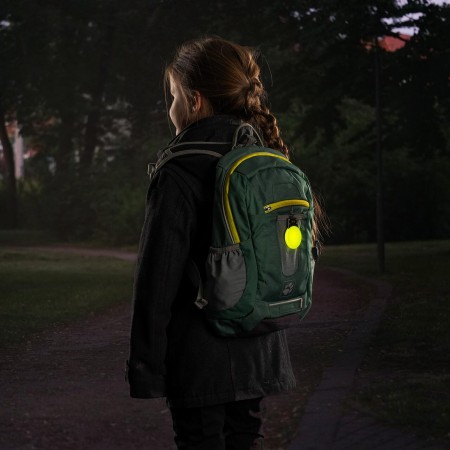 Lumina de siguranta LED reflectorizanta cu semnalizare intermitenta, verde fluorescent, cu carabina de agatare, Reer Light&Go 53253