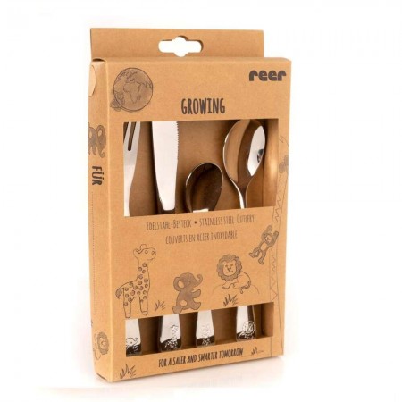 Set 4 tacamuri pentru copii, din otel inoxidabil cromat, Reer 22238 Set 4 tacamuri pentru copii, din otel inoxidabil cromat, Reer 22238