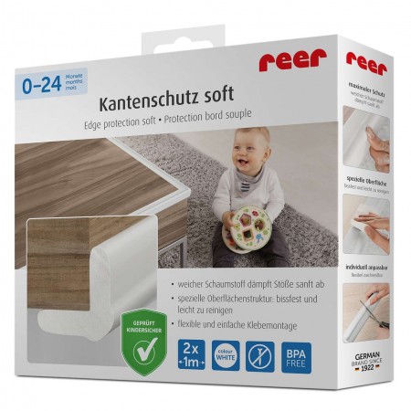 Set 2 benzi de protectie universala din spuma poliuretan pentru muchii si colturi, rezistente la muscaturi, albe, 2 x 1 m, Reer 82040