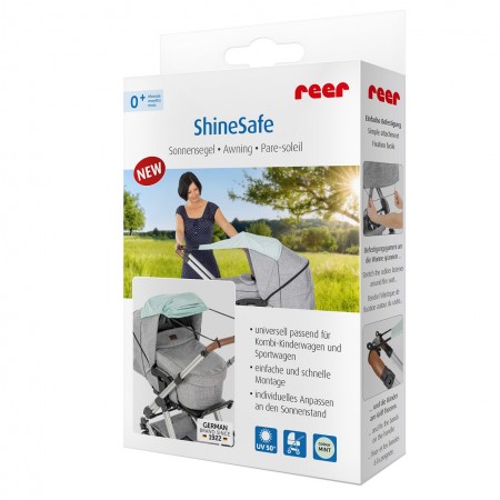 Copertina pentru protectie solara UV 50+, parasolar pentru carucior de copii, model universal, verde menta, Reer ShineSafe Mint 84223 Copertina pentru protectie solara UV 50+, parasolar pentru carucior de copii, model universal, verde menta, Reer ShineSafe Mint 84223