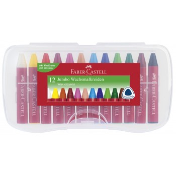 Creioane cerate 12 culori jumbo cutie plastic faber-castell