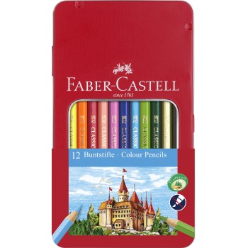 Creioane colorate 12 culori cutie metal-2 faber-castell
