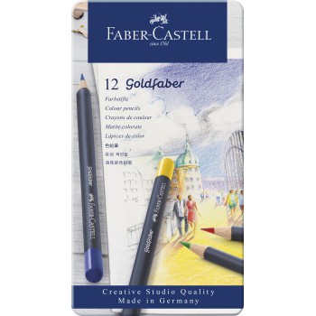 Creioane colorate 12 culori goldfaber cutie metal faber-castell