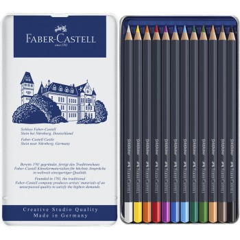 Creioane colorate 12 culori goldfaber cutie metal faber-castell