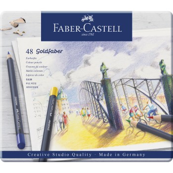 Creioane colorate 48 culori goldfaber cutie metal faber-castell