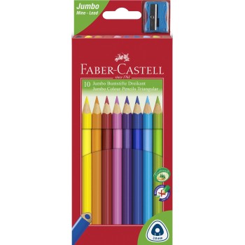 Creioane colorate jumbo 10 culori + ascutitoare faber-castell