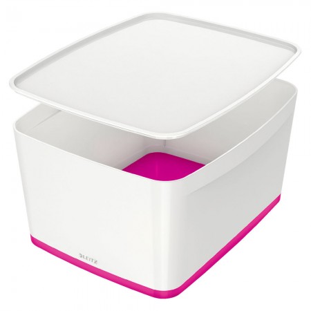 Cutie depozitare cu capac mare alb/roz mybox leitz
