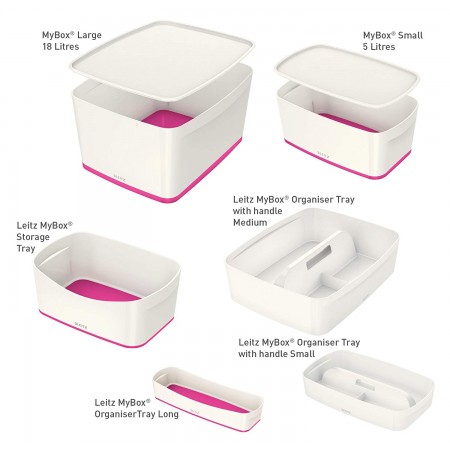 Cutie depozitare cu capac mare alb/roz mybox leitz