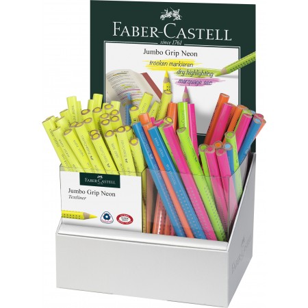 Display 72 buc creioane colorate neon jumbo grip faber-castell