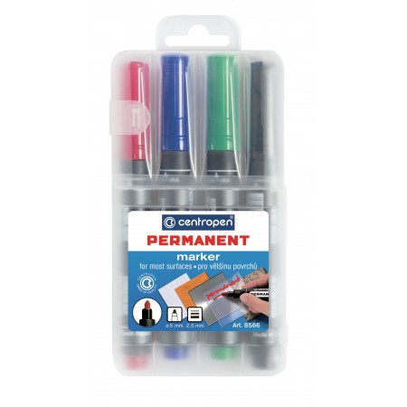 Marker permanent 4/set varf rotund 2.5mm 8566 centropen