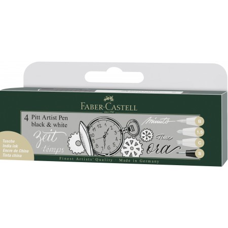 Pitt artist pen soft brush set 4 buc alb+negru faber-castell Pitt artist pen soft brush set 4 buc alb+negru faber-castell