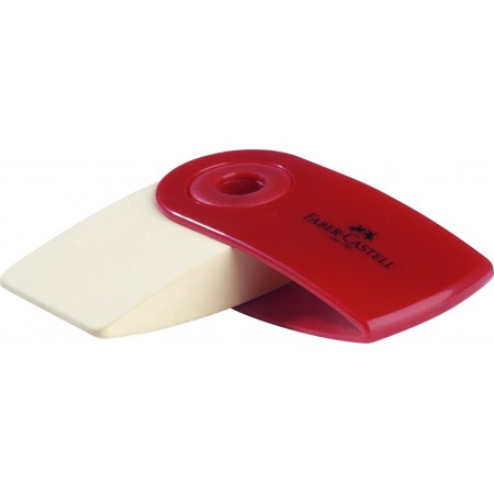 Radiera creion sleeve mini rosie/albastra faber-castell