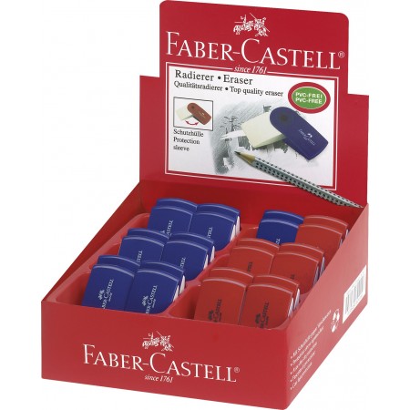 Radiera creion sleeve mini rosie/albastra faber-castell