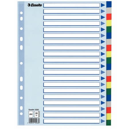 Separatoare index plastic 20 culori esselte