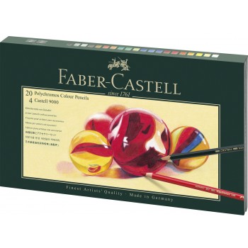Set cadou 20 creioane colorate polychromos + 4 creioane grafit castell + accesorii faber-castell