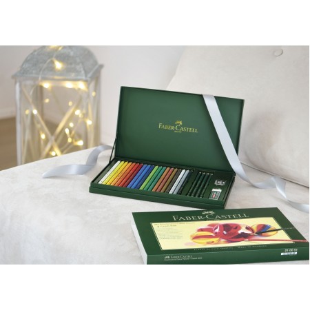 Set cadou 20 creioane colorate polychromos + 4 creioane grafit castell + accesorii faber-castell