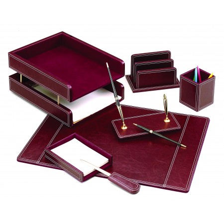 Set de birou din piele bordo 7 piese