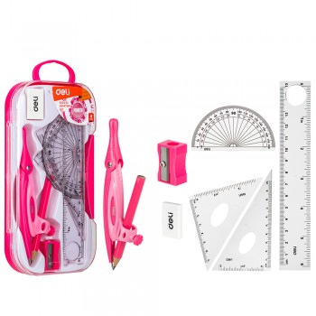 Trusa geometrie 7 piese cutie plastic deli