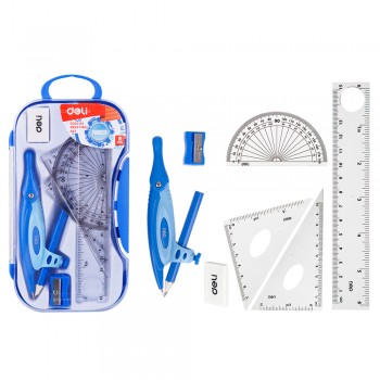 Trusa geometrie 7 piese cutie plastic deli