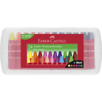 Creioane cerate 24 culori jumbo cutie plastic faber-castell