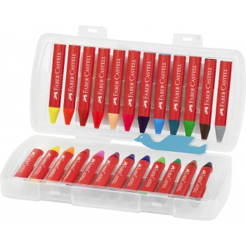 Creioane cerate 24 culori jumbo cutie plastic faber-castell
