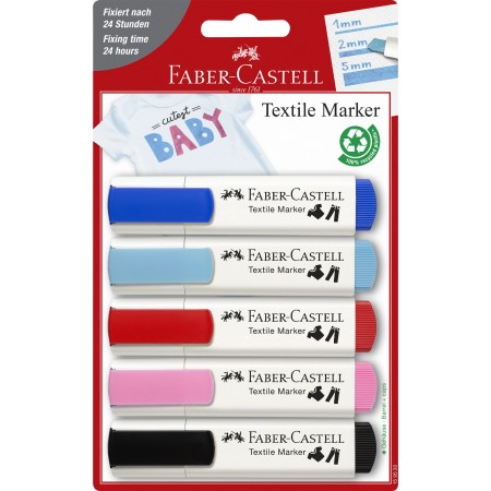 Blister 5 markere textile rosu-albastru faber-castell