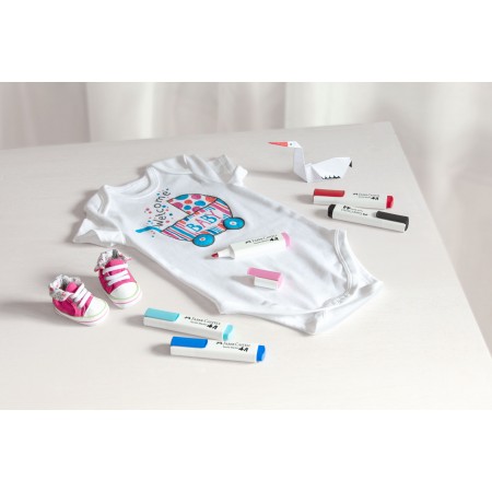 Blister 5 markere textile rosu-albastru faber-castell