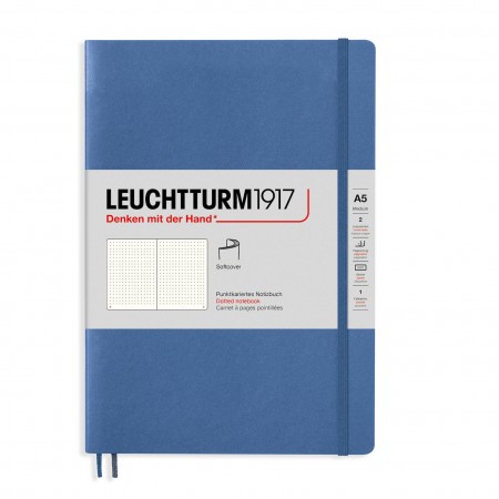 Caiet a5 punctat coperta flexibila albastru denim pastel leuchtturm