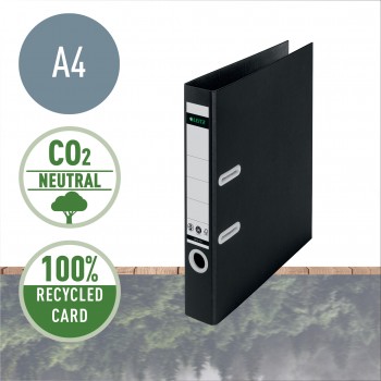 Biblioraft plastifiat 5cm 180grade negru recycle fsc leitz Biblioraft plastifiat 5cm 180grade negru recycle fsc leitz