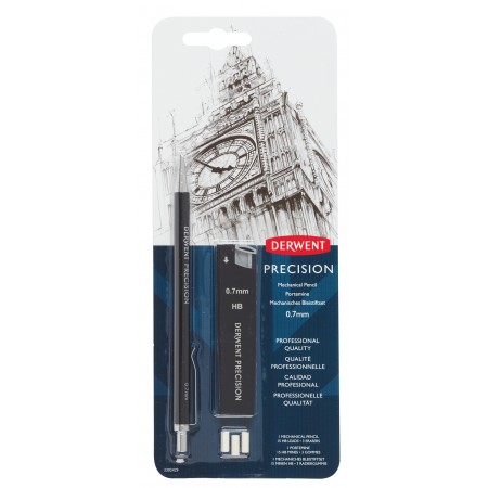 Blister creion mecanic 0.7mm profesional negru +mine + 2 radiere derwent