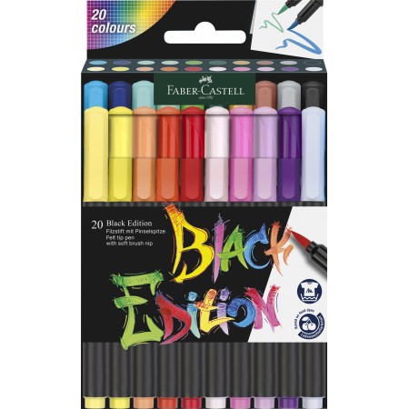 Brush pens black edition set 20 culori faber-castell