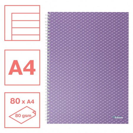 Caiet birou spira a4 80 file dictando lavanda coperta carton colour'breeze esselte
