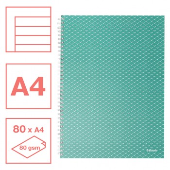 Caiet birou spira a4 80 file dictando verde coperta carton colour'breeze esselte