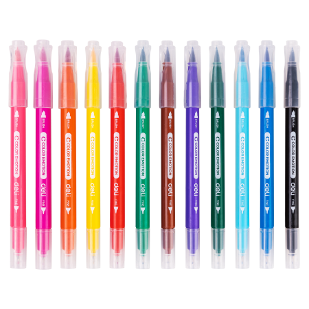 Carioci cu varf pensula 12 culori cutie plastic deli