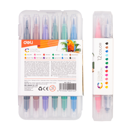 Carioci cu varf pensula 12 culori cutie plastic deli