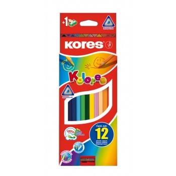 Creioane colorate 12 culori + ascutitoare triunghiulare kores