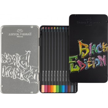 Creioane colorate 12 culori black edition cutie metal faber-castell