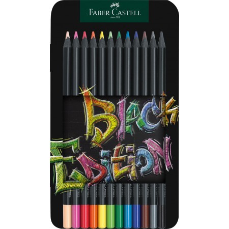 Creioane colorate 12 culori black edition cutie metal faber-castell