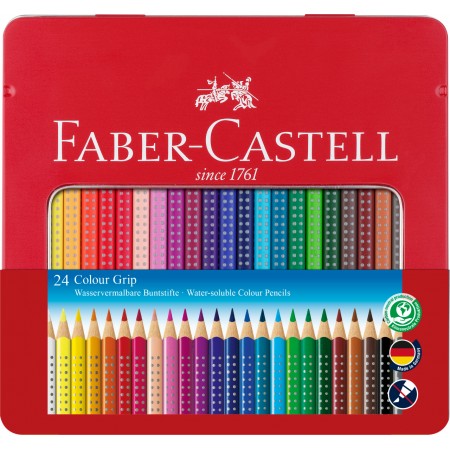 Creioane colorate 24 culori cutie metal grip 2001 faber-castell