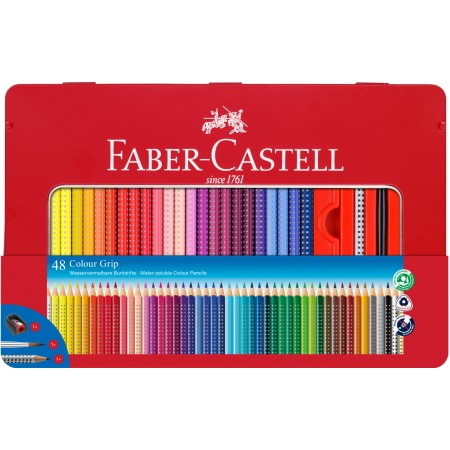 Creioane colorate 48 culori cutie metal grip 2001 faber-castell