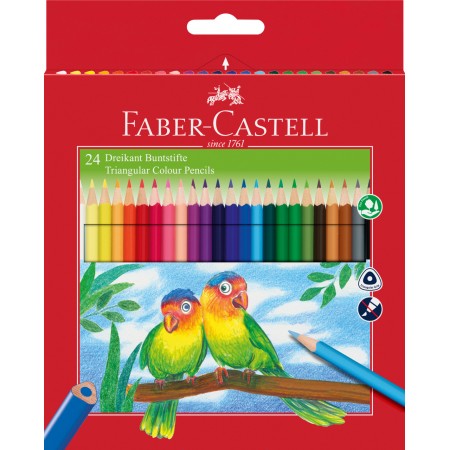 Creioane colorate triunghiulare 24 culori + ascutitoare eco fabe