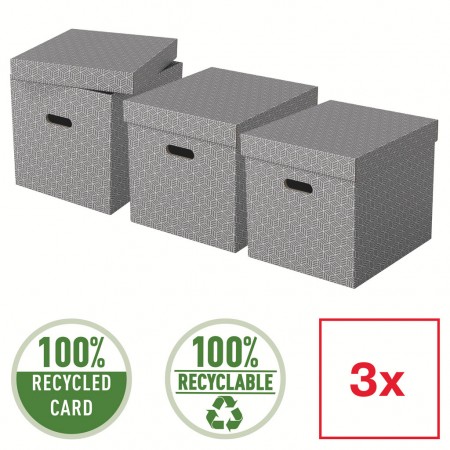 Cutie depozitare cu capac 36 x 32 x 31cm gri recycled fsc 3/set esselte Cutie depozitare cu capac 36 x 32 x 31cm gri recycled fsc 3/set esselte