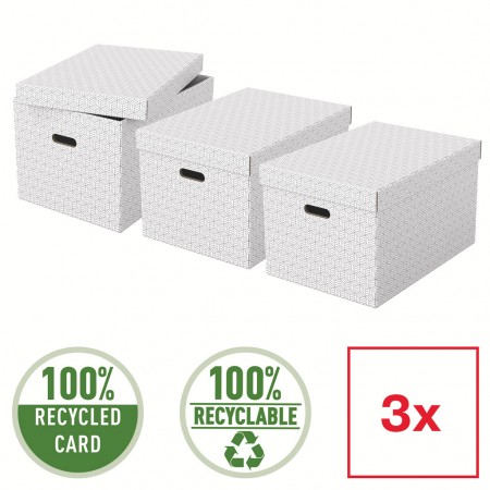 Cutie depozitare cu capac 51 x 35 x 30cm alba recycled fsc 3/set esselte Cutie depozitare cu capac 51 x 35 x 30cm alba recycled fsc 3/set esselte