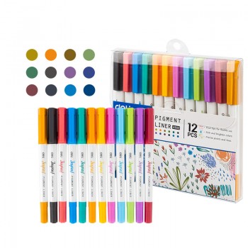 Liner pigment 2 capete 0.5/1 mm set 12 culori inspira deli