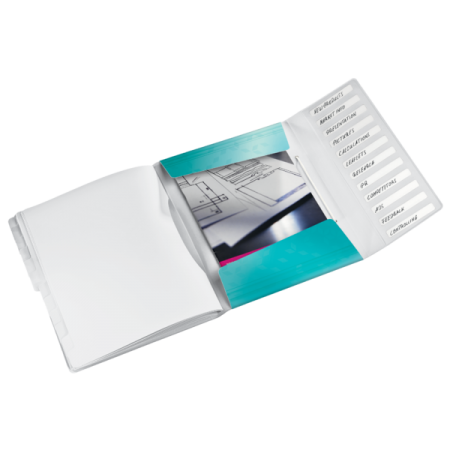 Mapa plastic 12 compartimente turcoaz metalizat wow leitz