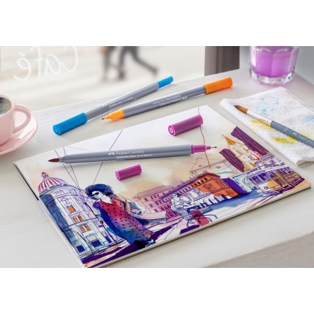Marker solubil 2 capete goldfaber rosu muscata 227 faber-castell