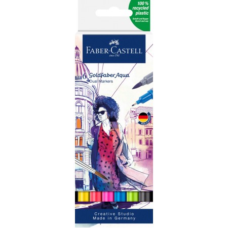 Marker solubil 2 capete set 6 buc culori de baza goldfaber faber-castell